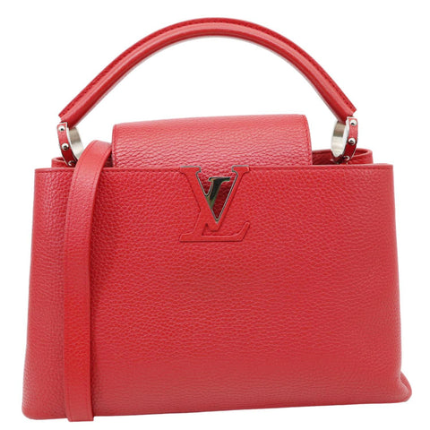 LOUIS VUITTON Capucines MM Taurillon Leather Satchel Bag Red