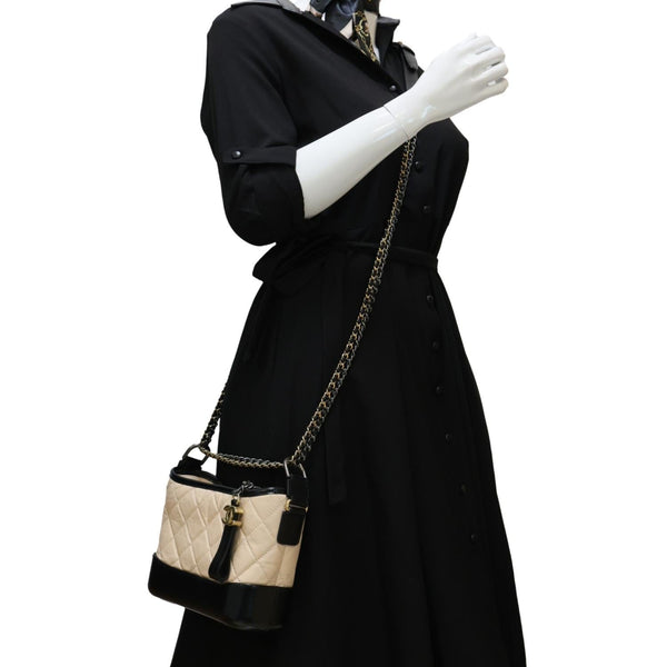 CHANEL Gabrielle Small Quilted Aged Lambskin Leather Crossbody Bag Black