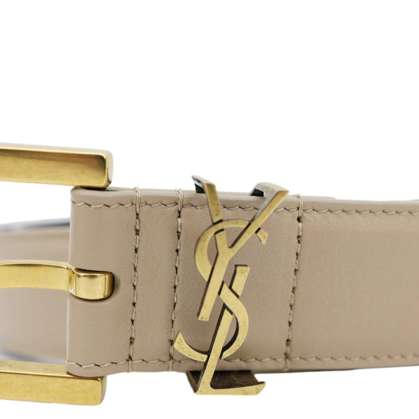 YVES SAINT LAURENT Cassandre Leather Belt Beige Size 90