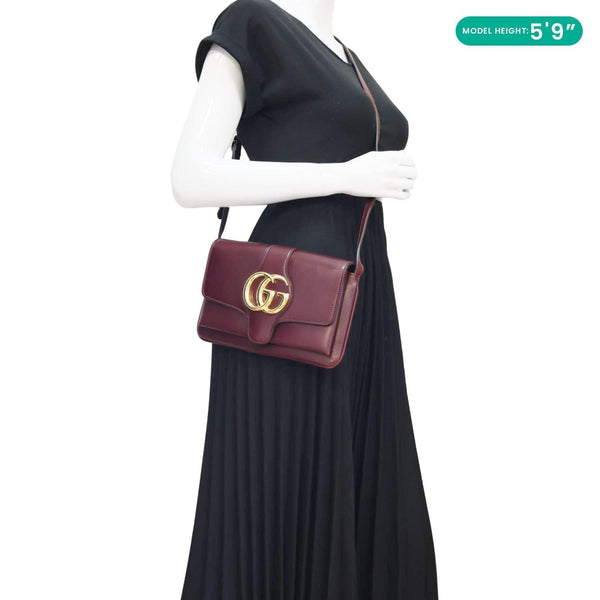 GUCCI Arli Flap Small Vitello Palmellato Lux Leather Crossbody Bag Burgundy 550129