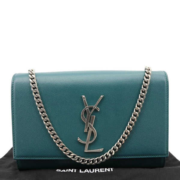 YVES SAINT LAURENT Kate Leather Wallet On Chain Crossbody Bag Emerald