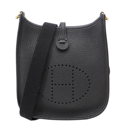HERMES Evelyne TPM 16 Amazone Clemence Leather Crossbody Bag Black