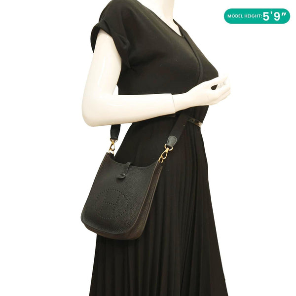 HERMES Evelyne TPM 16 Amazone Clemence Leather Crossbody Bag Black