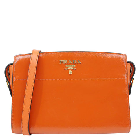 PRADA Esplanade Saffiano Vernice Leather Crossbody Bag Orange