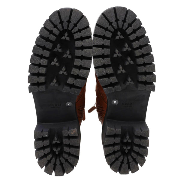 GUCCI Lace Up 60mm GG Matelasse Lux Nappa Leather Combat Boots Dark Brown 718386