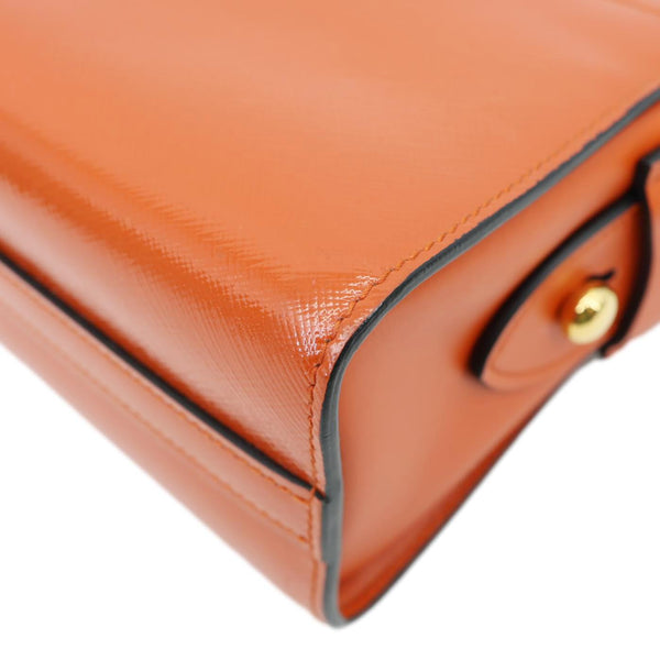 PRADA Esplanade Saffiano Vernice Leather Crossbody Bag Orange