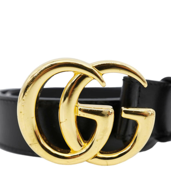 GUCCI GG Buckle Marmont Thin Leather Belt Size 90.36 Black 414516
