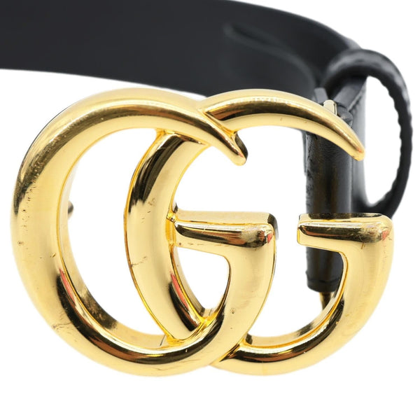 GUCCI GG Buckle Marmont Thin Leather Belt Size 90.36 Black 414516