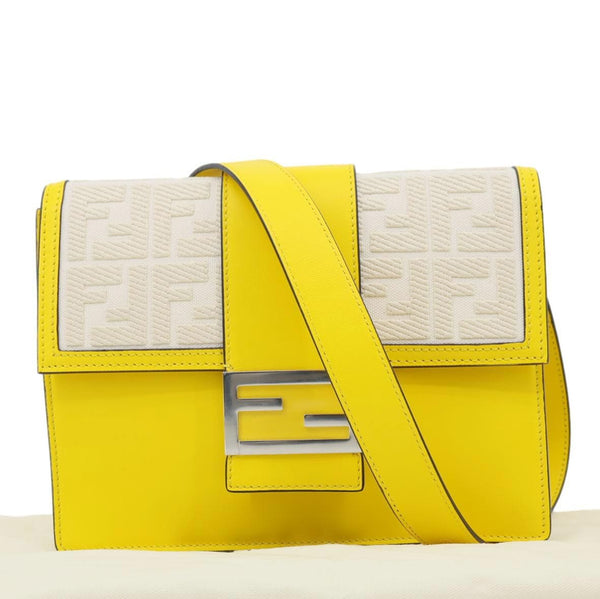 FENDI Flat Baguette Medium Leather Shoulder Bag Yellow