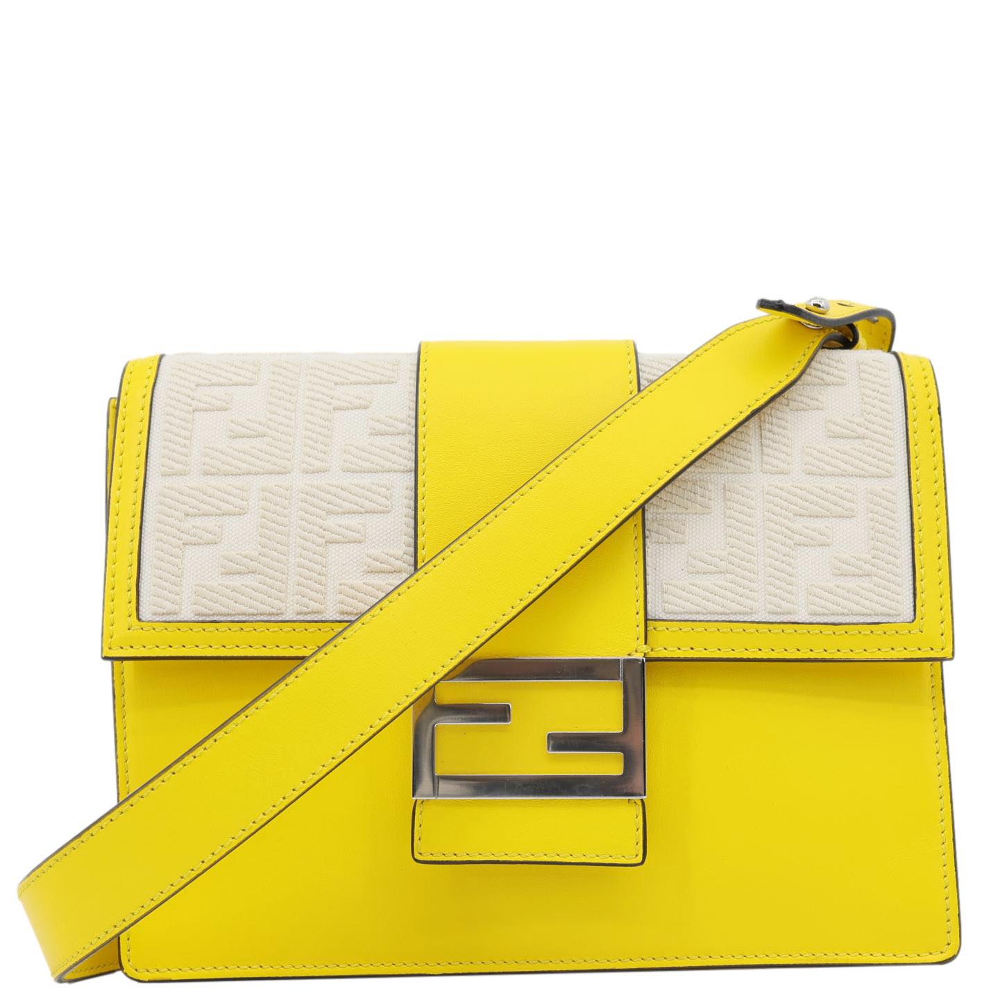 FENDI Flat Baguette Medium Leather Shoulder Bag Yellow