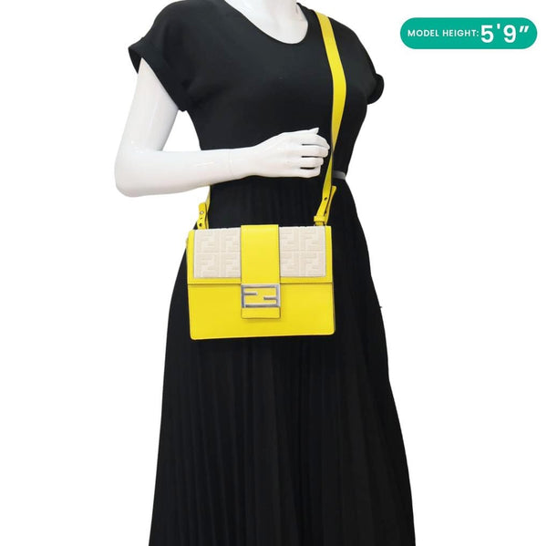 FENDI Flat Baguette Medium Leather Shoulder Bag Yellow