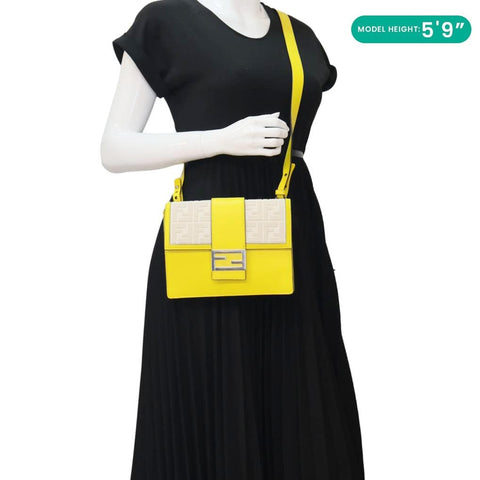FENDI Flat Baguette Medium Leather Shoulder Bag Yellow