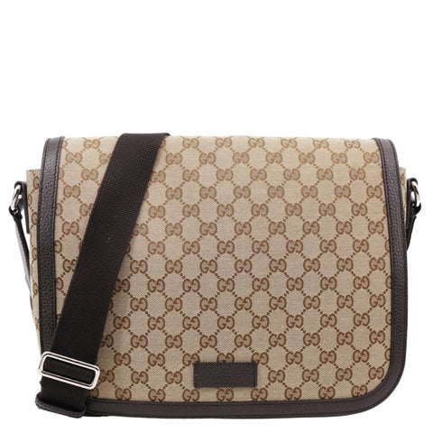 GUCCI GG  Flap Large Monogram Canvas Messenger Bag Beige 449171