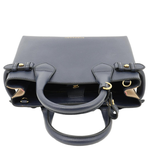 BURBERRY Banner Small House Check Leather Tote Bag Navy Blue
