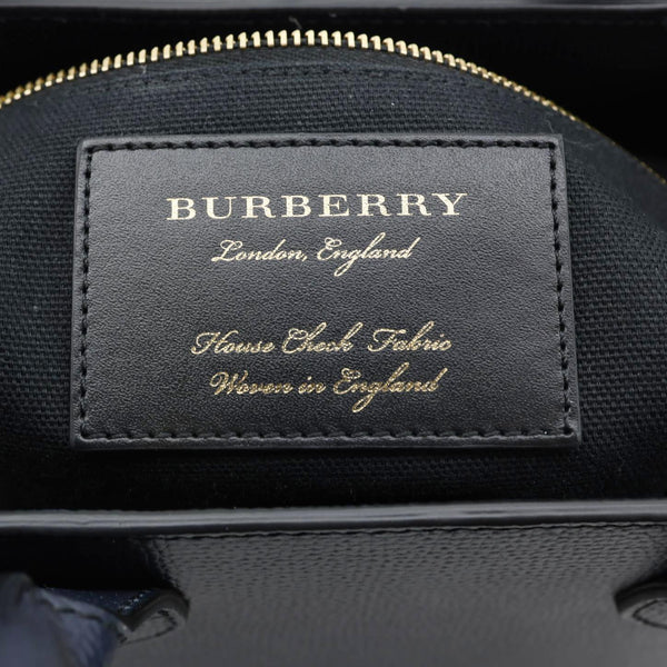 BURBERRY Banner Small House Check Leather Tote Bag Navy Blue