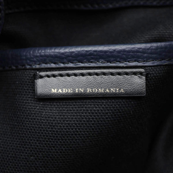 BURBERRY Banner Small House Check Leather Tote Bag Navy Blue