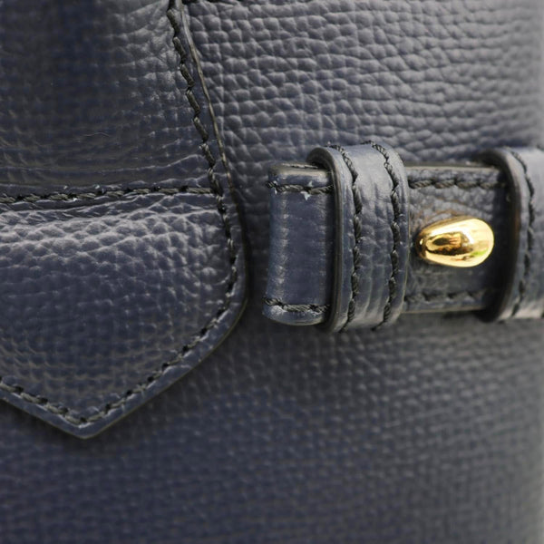 BURBERRY Banner Small House Check Leather Tote Bag Navy Blue