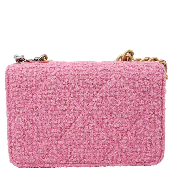 CHANEL 19 Flap Wool Tweed Wallet On Chain Shoulder Bag Pink