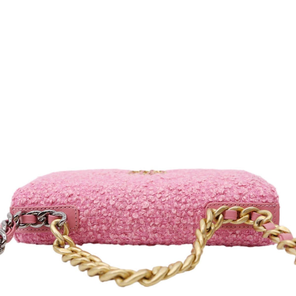 CHANEL 19 Flap Wool Tweed Wallet On Chain Shoulder Bag Pink