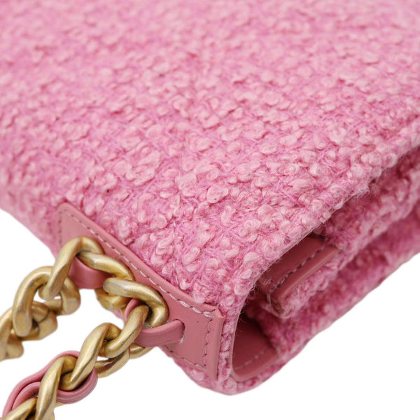 CHANEL 19 Flap Wool Tweed Wallet On Chain Shoulder Bag Pink