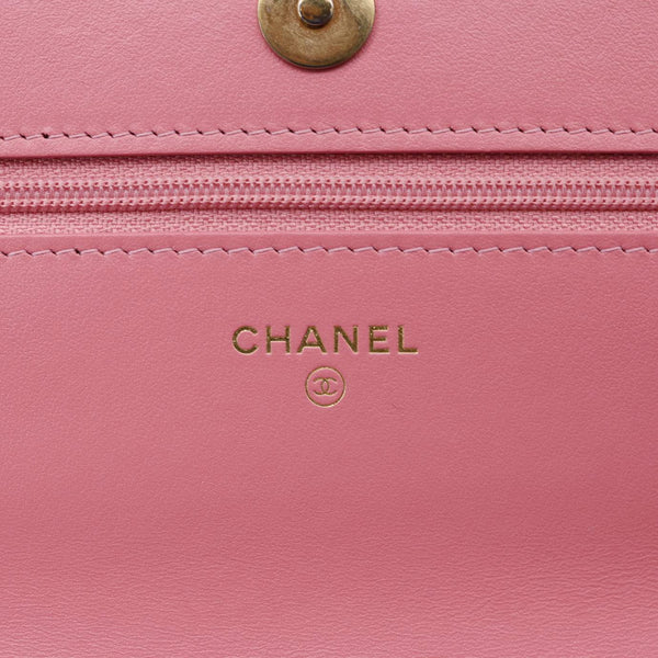 CHANEL 19 Flap Wool Tweed Wallet On Chain Shoulder Bag Pink
