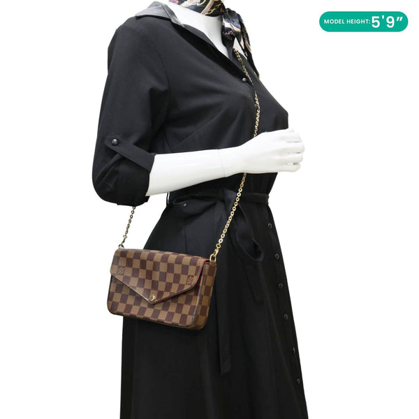 LOUIS VUITTON Felicie Pochette Damier Ebene Crossbody Bag Brown