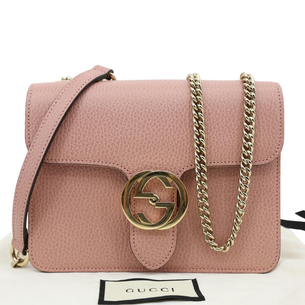 GUCCI Interlocking GG Dollar Calfskin Leather Crossbody Bag Pink 510304