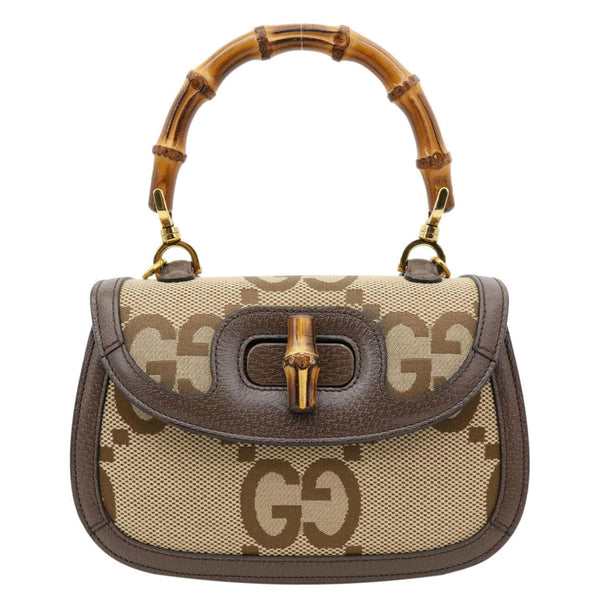 GUCCI Bamboo Small Jumbo Canvas Convertible Top Handle Bag Beige 675797