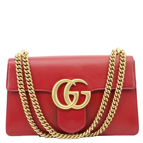 GUCCI GG Marmont Knight Medium Calfskin Leather Chain Shoulder Bag Red 431777