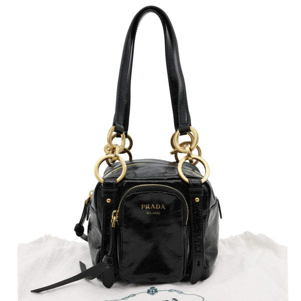PRADA Dangle Mini Calfskin Leather Top Handle Bag Black