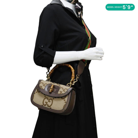 GUCCI Bamboo Small Jumbo Canvas Convertible Top Handle Bag Beige 675797