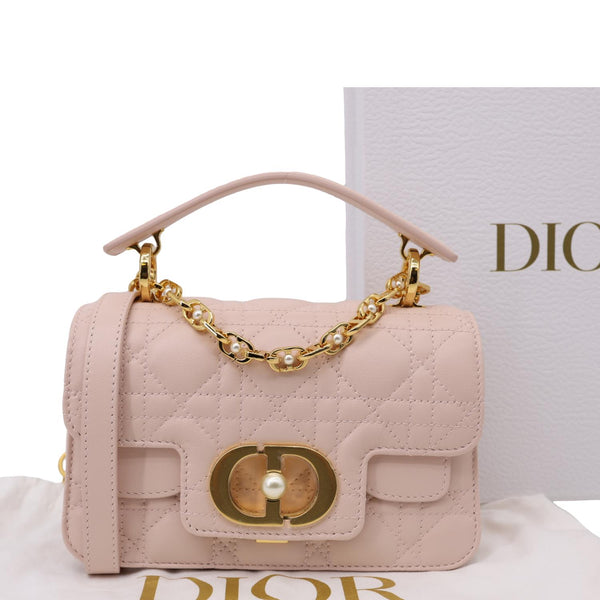 CHRISTIAN DIOR Jolie Cannage Calfskin Leather Top Handle Shoulder Bag Powder Pink