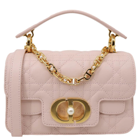 CHRISTIAN DIOR Jolie Cannage Calfskin Leather Top Handle Shoulder Bag Powder Pink