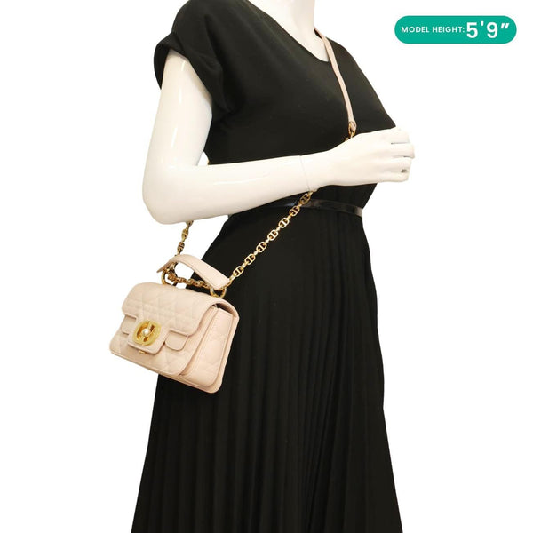 CHRISTIAN DIOR Jolie Cannage Calfskin Leather Top Handle Shoulder Bag Powder Pink