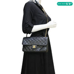 CHANEL Vintage Single Flap Quilted Leather Crossbody Bag Black