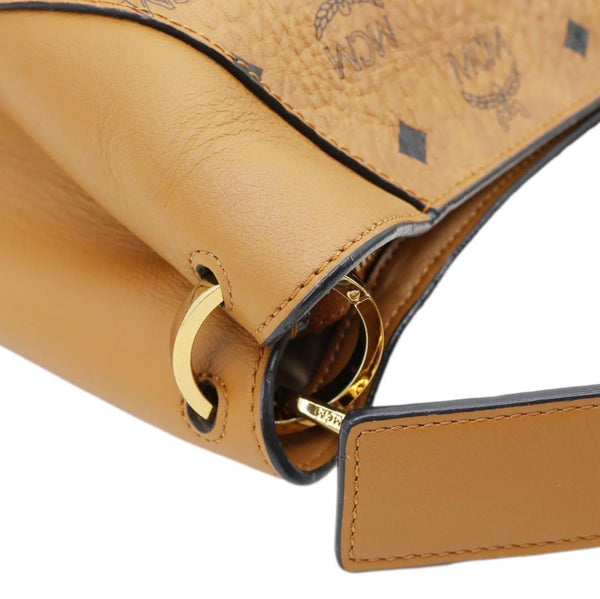 MCM Klara Monogram Visetos Leather Hobo Bag Cognac