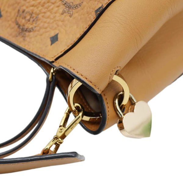 MCM Klara Monogram Visetos Leather Hobo Bag Cognac