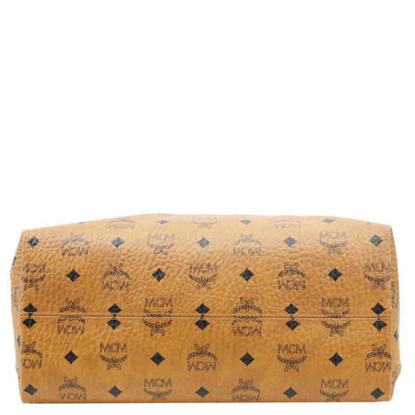 MCM Klara Monogram Visetos Leather Hobo Bag Cognac