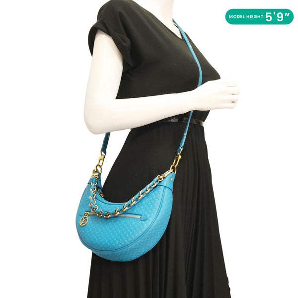 LOUIS VUITTON Loop Nanogram Embossed Leather Shoulder Bag Turquoise Blue