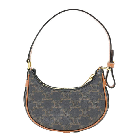 CELINE Ava Triomphe Canvas Calfskin Shoulder Bag Tan