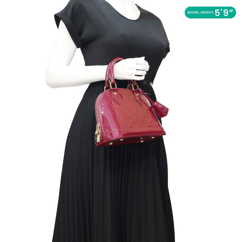 LOUIS VUITTON Alma BB Monogram Vernis Satchel Bag Red