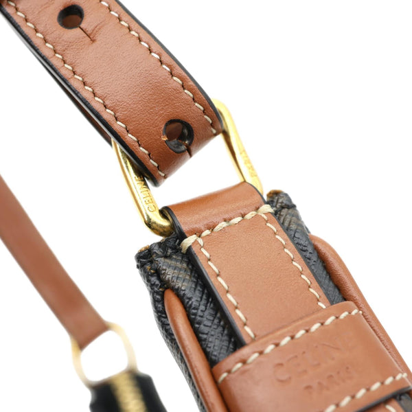 CELINE Ava Triomphe Canvas Calfskin Shoulder Bag Tan