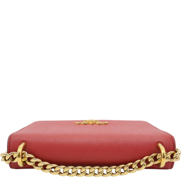 PRADA Chain Flap Saffiano Leather Crossbody Bag Red
