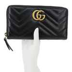 GUCCI GG Marmont Matelasse Chevron Leather Zip Around Wallet Black 443123