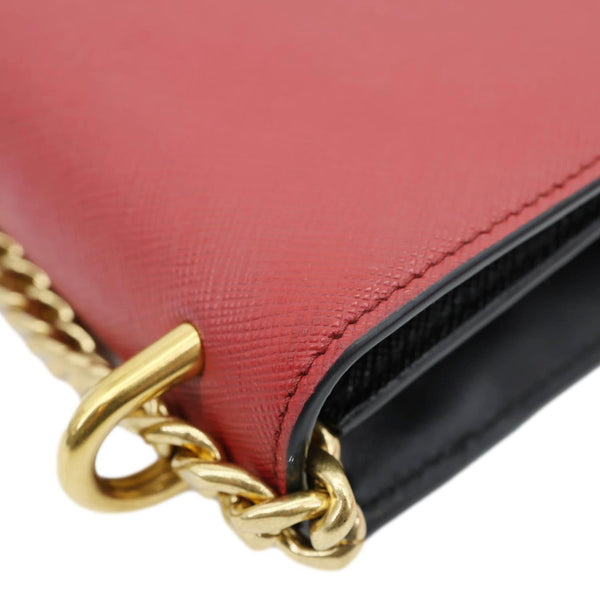 PRADA Chain Flap Saffiano Leather Crossbody Bag Red