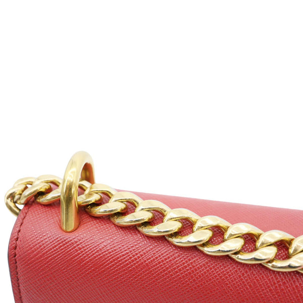 PRADA Chain Flap Saffiano Leather Crossbody Bag Red
