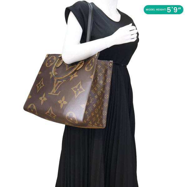 LOUIS VUITTON Onthego GM Giant Monogram Reverse Canvas Tote Bag Brown