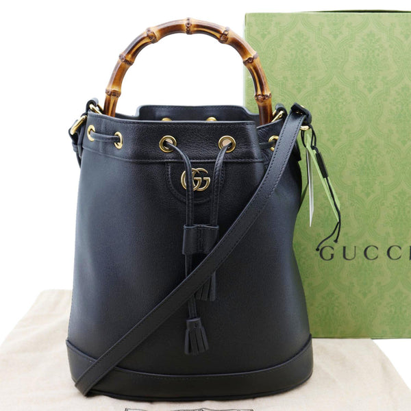 GUCCI Diana Bamboo Leather Bucket Bag Black 724652