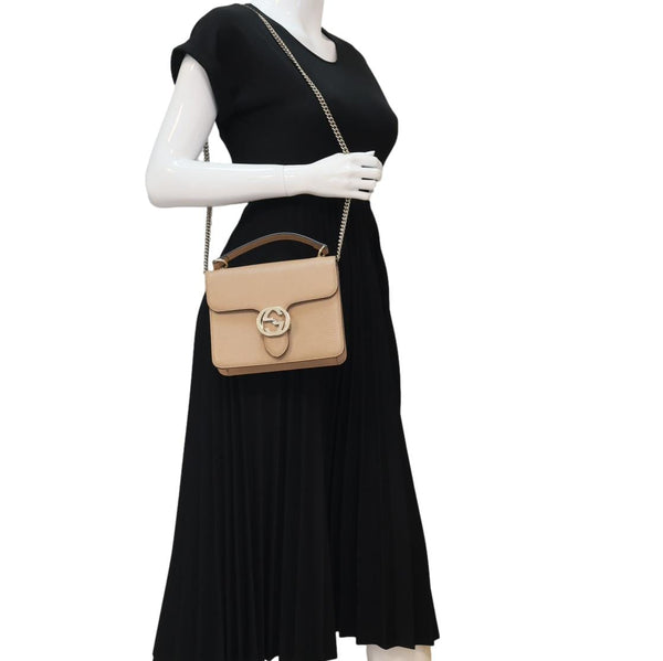 GUCCI Interlocking GG Small Dollar Calfskin Leather Crossbody Bag Beige 510304