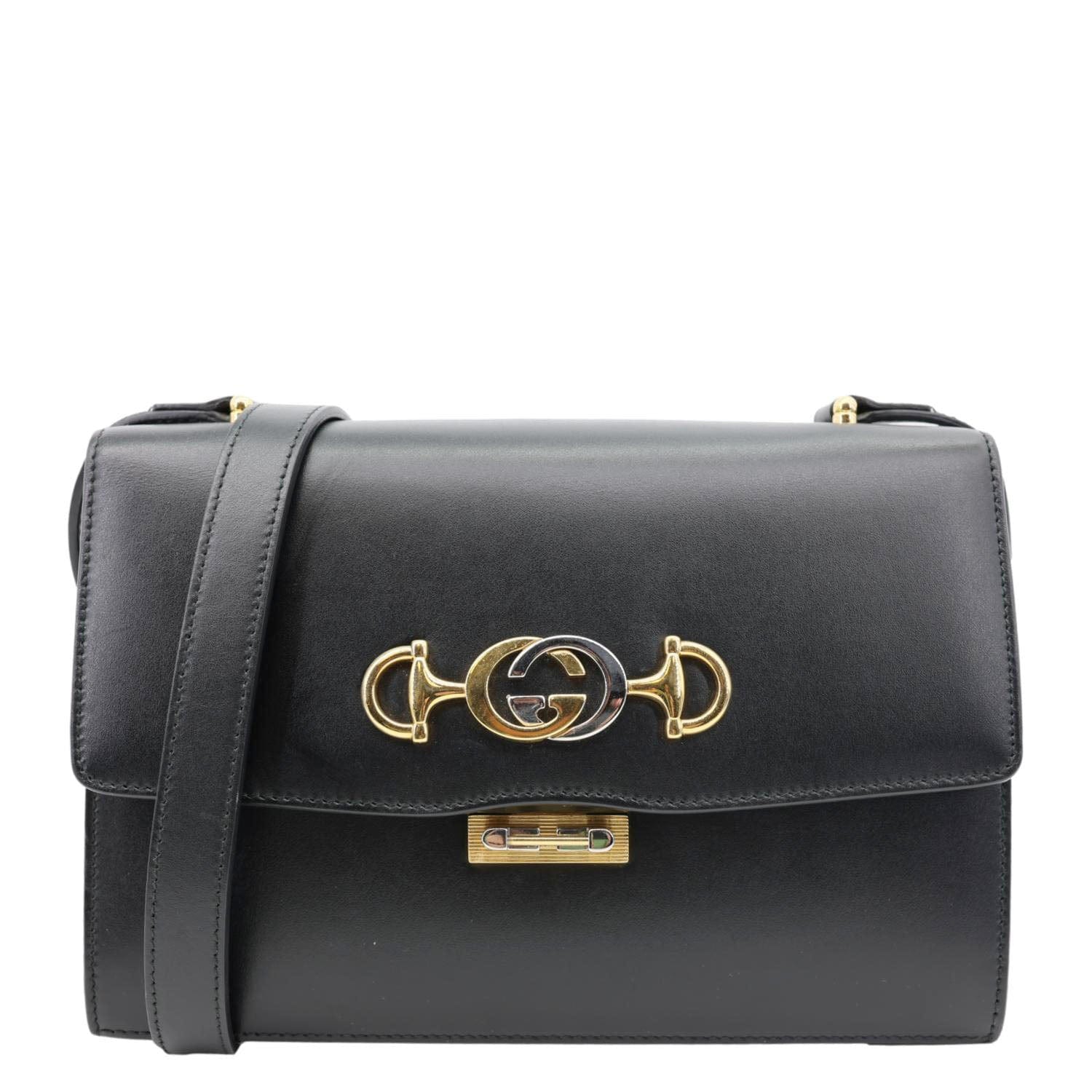 GUCCI Zumi Flap Small Grainy Leather Shoulder Bag Black 576388